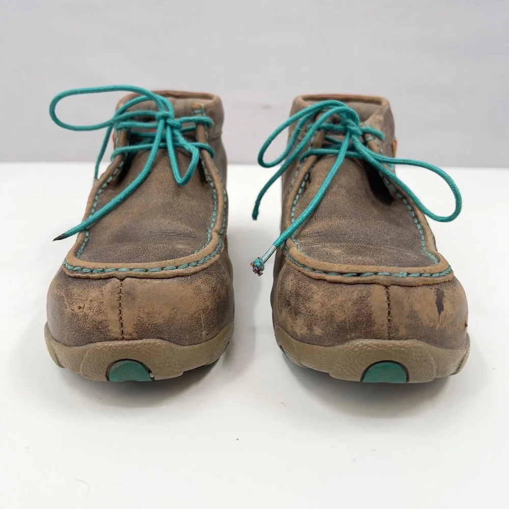 Twisted X Women's Steel Toe Chukka Driving Moc Brown Leather Teal WDMAL01 Size 7